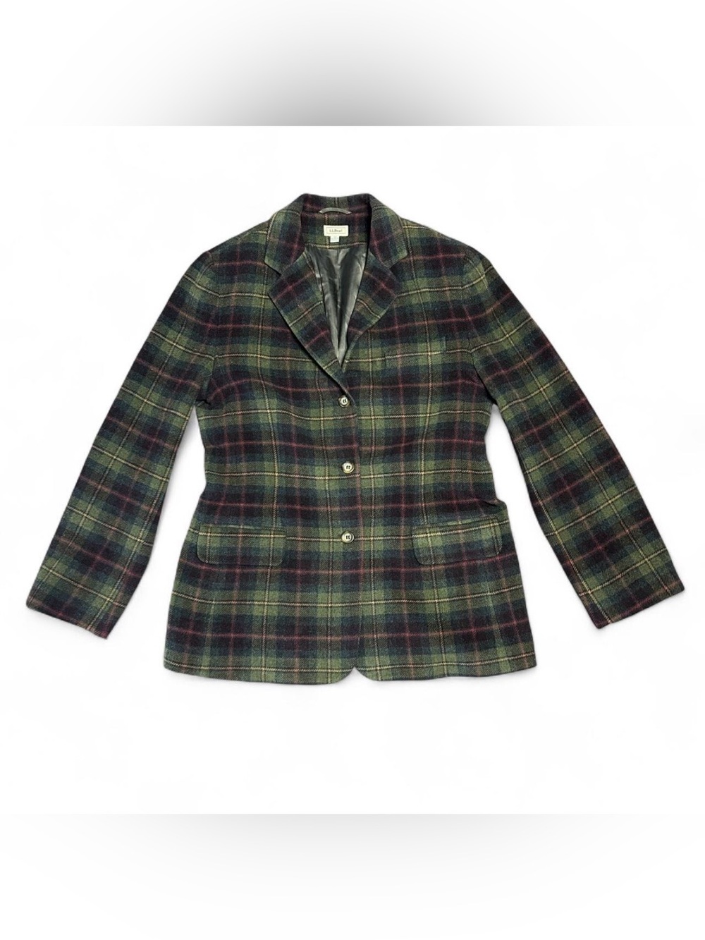 Vintage L.L Bean Wool Tartan Plaid Wool Cashmere Blazer Jacket - Green Multi